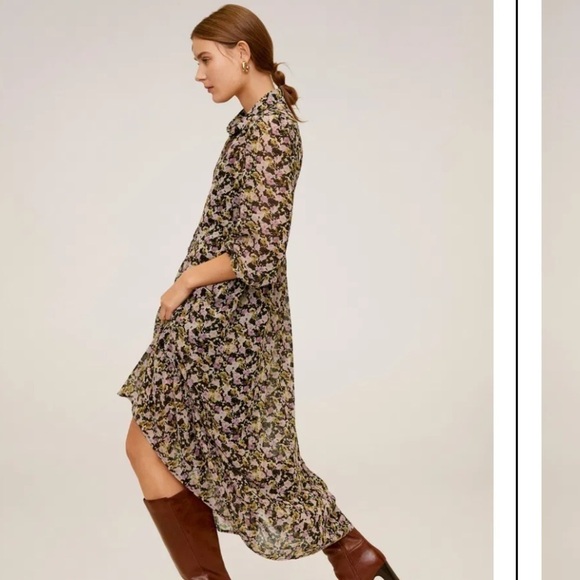 MANGO floor length sheer floral button down dress size 6 - Picture 3 of 11